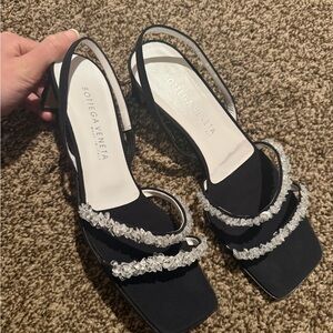 Bottega Veneta Sandal Heels with Crystal Accents
